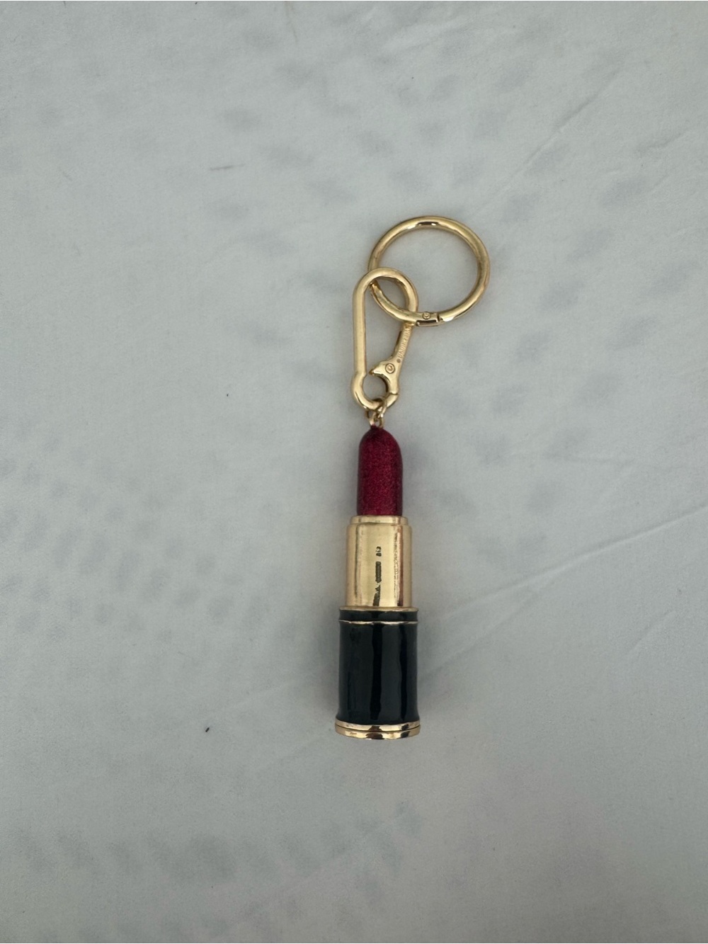 Sephora Gold & Black Lipstick Keychain Charm in Deep Red